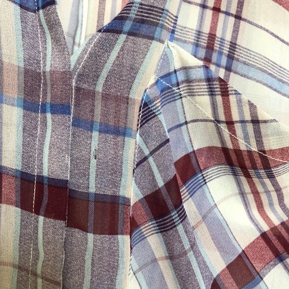 Zara Oversized Button-Down Sheer Blouse, Blue Plaid Print Top, Size XSmall - Picture 6 of 8